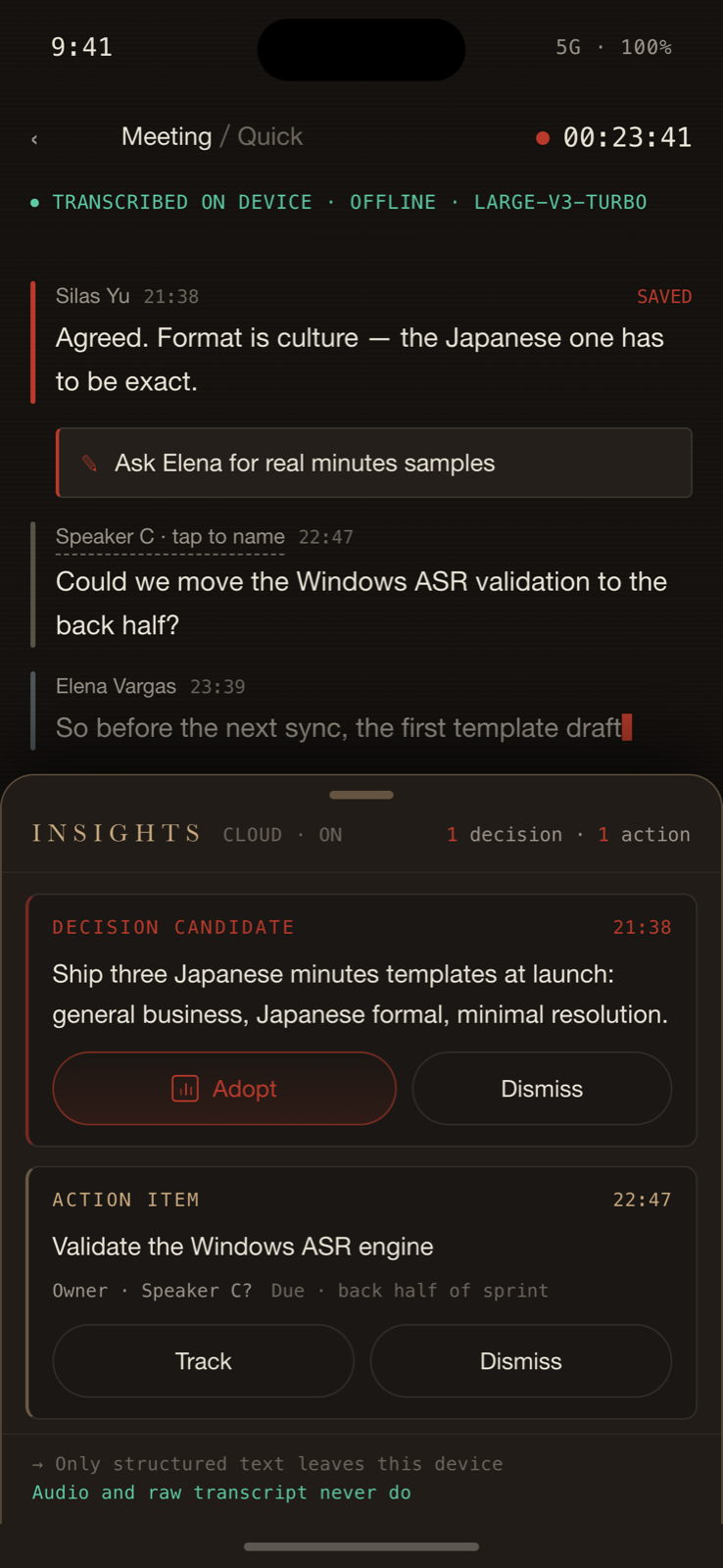 Minutes recording interface on iPhone