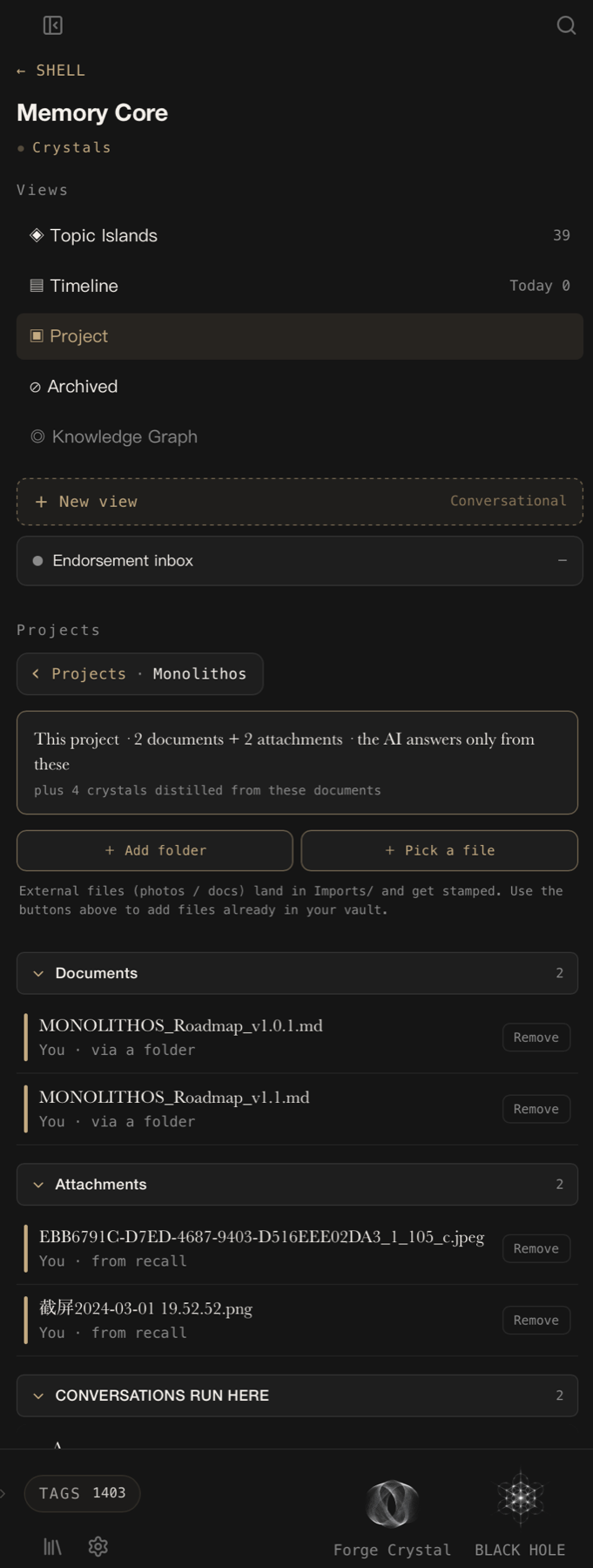Monolithos Project Mode with an explicit source boundary
